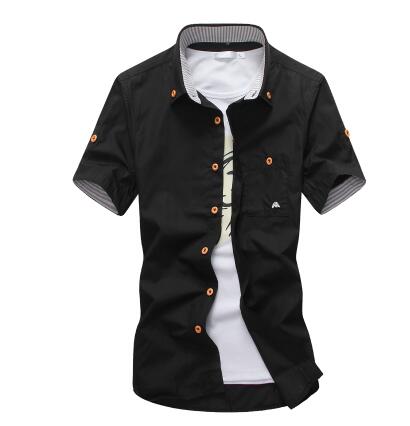 Mushroom Embroidery Mens Short Sleeve Casual Shirts Summer Cotton Shirts