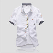 Mushroom Embroidery Mens Short Sleeve Casual Shirts Summer Cotton Shirts