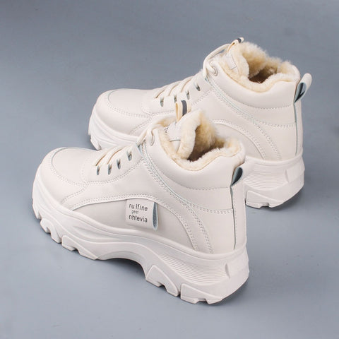 Women's casual sneakers; winter sneakers with plush fur; warm women's shoes; women's shoes with lacing; women's shoes on