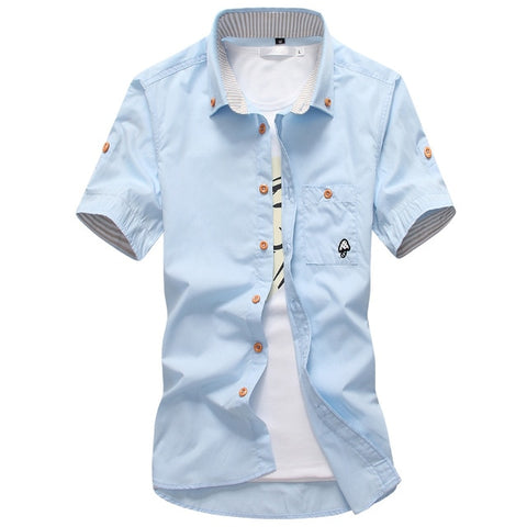 Mushroom Embroidery Mens Short Sleeve Casual Shirts Summer Cotton Shirts