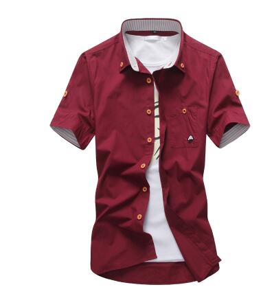 Mushroom Embroidery Mens Short Sleeve Casual Shirts Summer Cotton Shirts